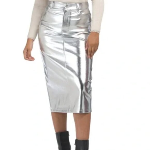 7 For All Mankind NWT Silver Pencil Skirt - Size S - Picture 1 of 7